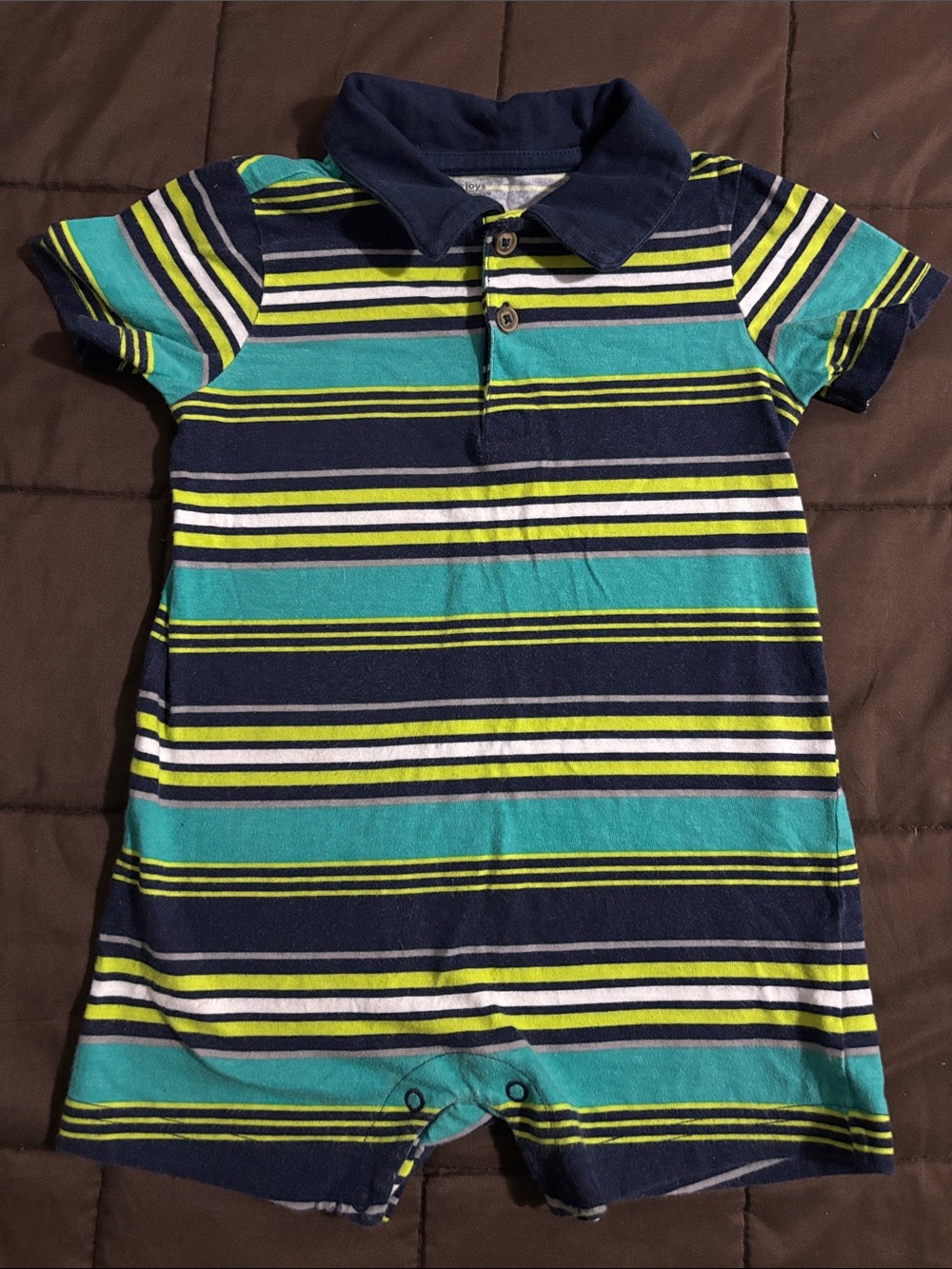 Striped Polo Romper in Teal & Navy - Kids